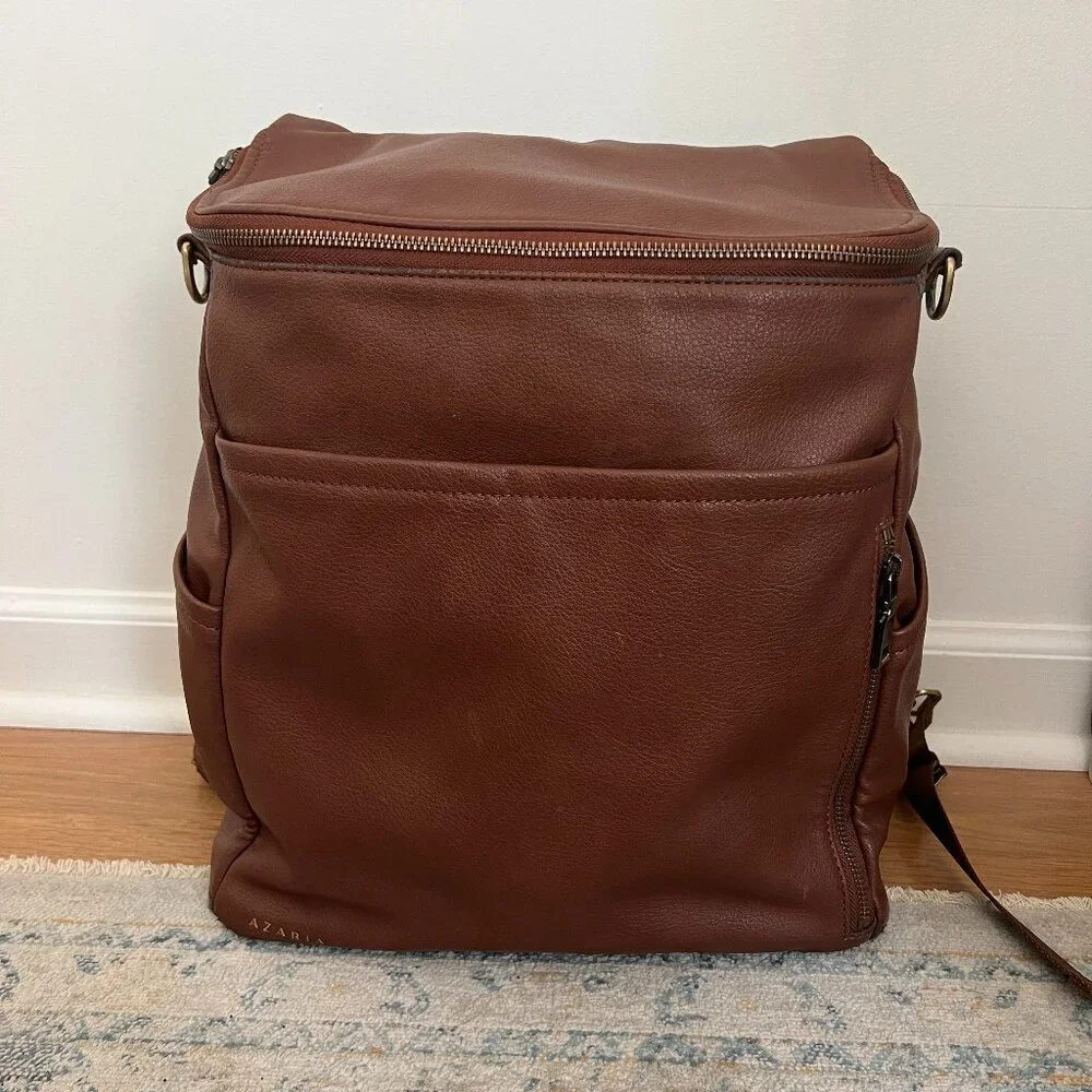 Azaria Brown Leather Baby Diaper Bag Backpack